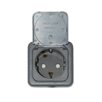DEFA Enkel mini-kontakt, Plug-in Grå 230V - IP44 - innfelt m/lokk