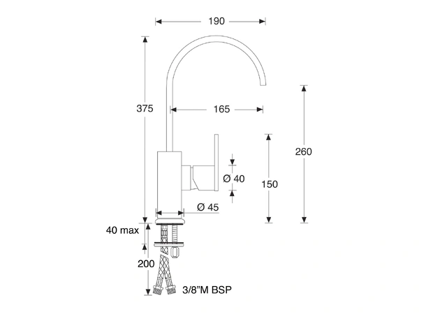 BARKA Blandebatteri, MQL1500 ettgreps - firkantet - H375mm