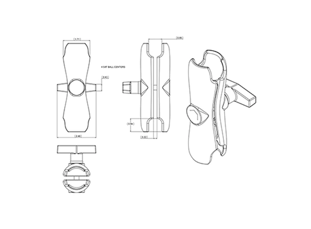 RAM MOUNTS Brakettdel: Arm medium for C-sokkel - 144,5 mm