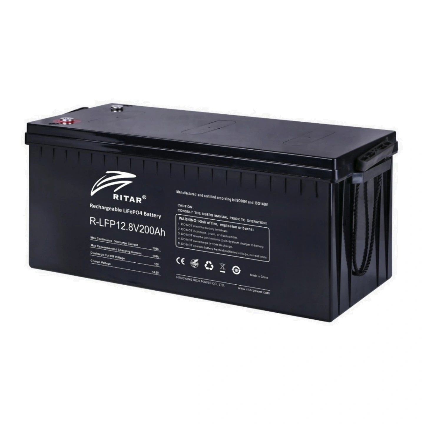RITAR Lithium Batteri 12V 200Ah (LiFePO4) BMS 100A