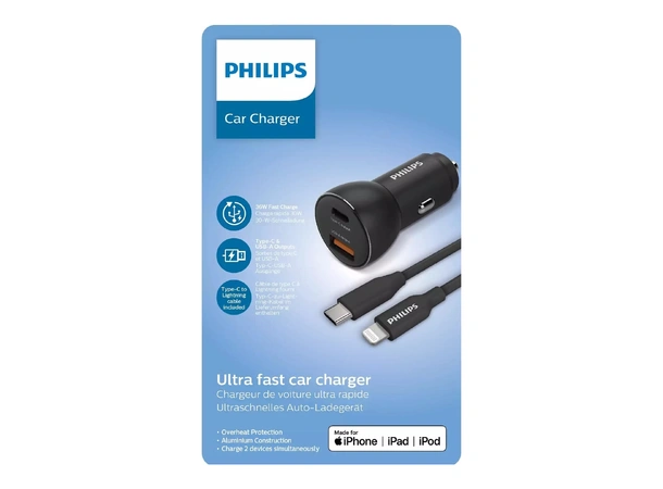 PHILIPS Lighterkabel adapter 36W 1x USB-C og 1x USB-A