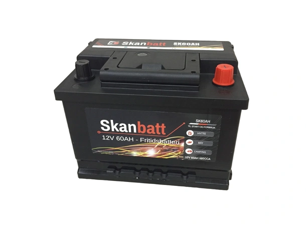 SKANBATT Fritidsbatteri 12V 60ah 480cca (242x175x190/190mm) +høyre