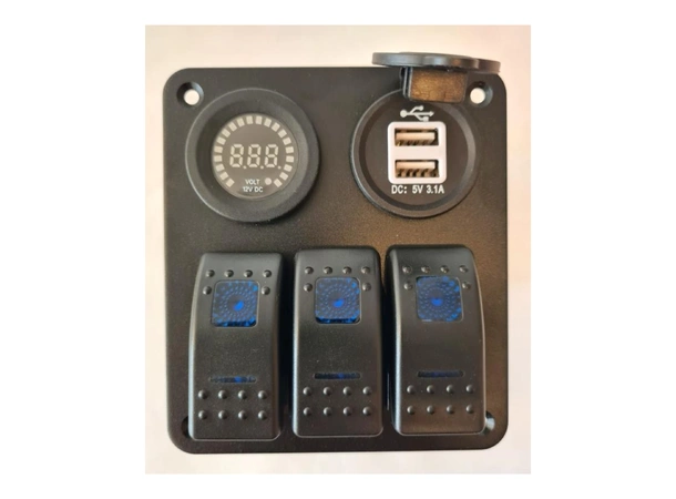 Bryterpanel m/voltmeter og USB uttak 3-veis - 100x110mm