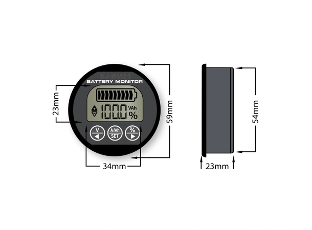 Batterimonitor Smart m/ Rund LCD-display Bluetooth - 500A (maks)