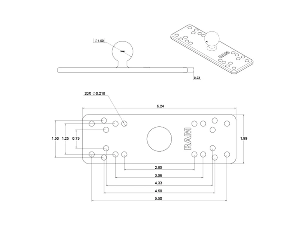 RAM Brakett: for elektronikk - holder B-Kule - 16 x 6 cm universal plate