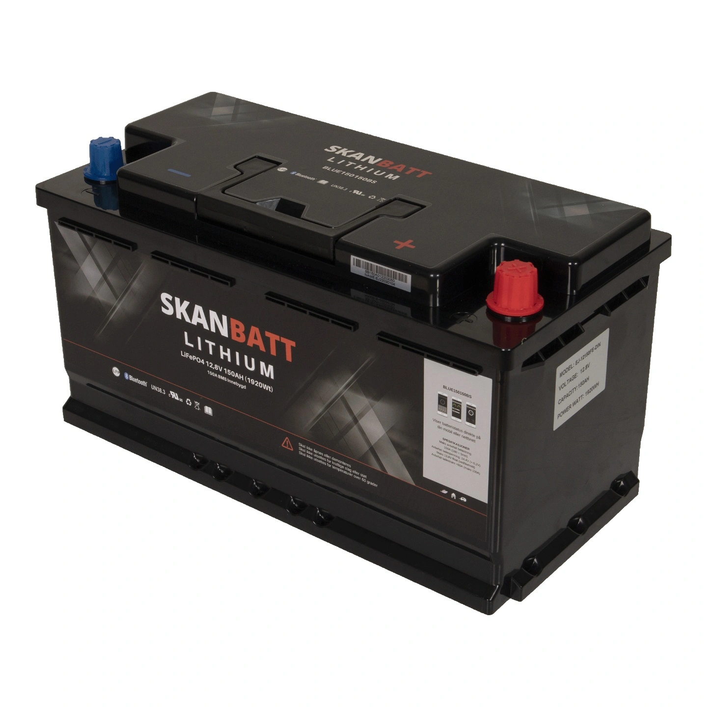 SKANBATT V2  Lithium Batteri 12V 150AH 150A BMS og Bluetooth