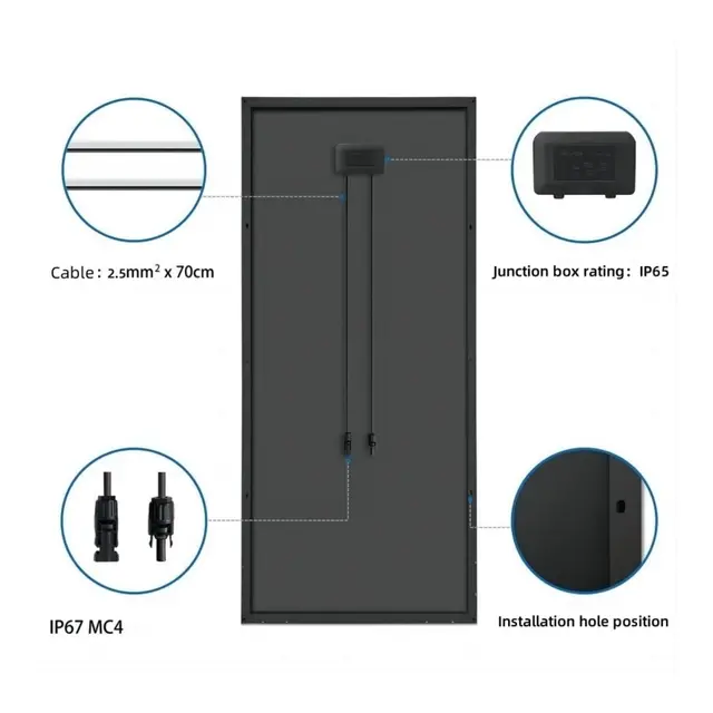 POLARPLUS 100W Solcellepanel sort ramme Halv-celler 15-20% bedre ved skygge 
