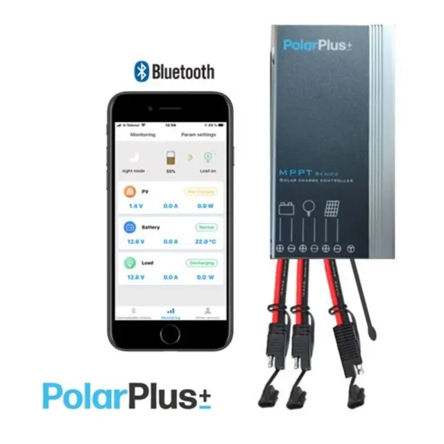 POLARPLUS solcelleregulator 12V/24V 15A MPPT- alle batterityper - Bluetooth 