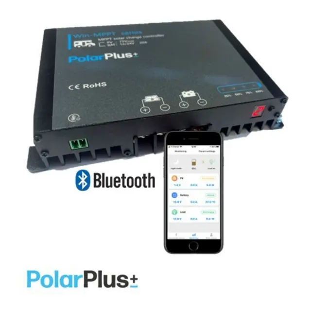 POLARPLUS Solcelleregulator 20A MPPT for alle batterityper - 12V - Bluetooth 