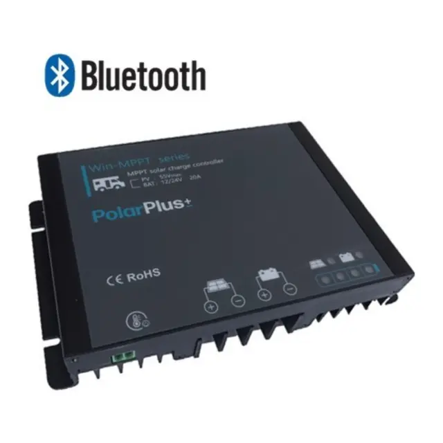 POLARPLUS Solcelleregulator 20A MPPT for alle batterityper - 12V - Bluetooth 