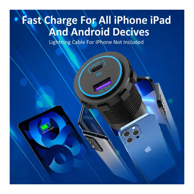 POLARPLUS USB Uttak - Hurtiglader - 83W USB-C PD: 65W og USB-A QC3.0: 18W 