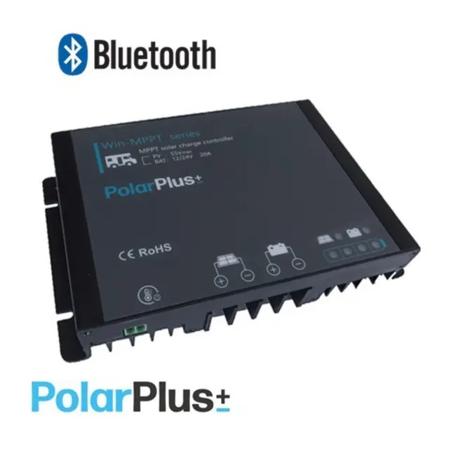 POLARPLUS Solcelleregulator 20A MPPT for alle batterityper - 12V - Bluetooth 