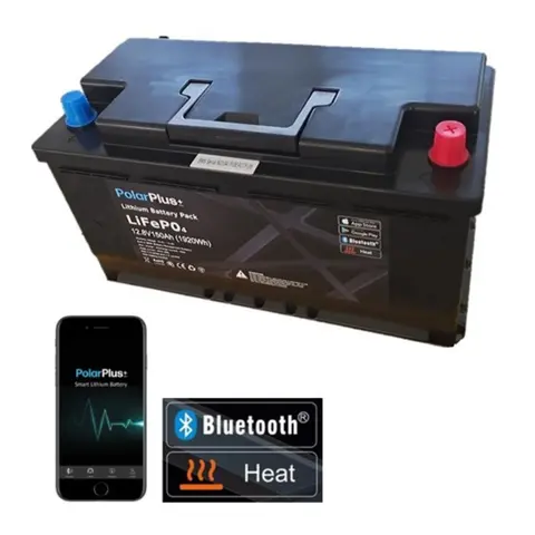 POLARPLUS 12V 100Ah Litium BMS 100a blåtann og varme, 1280Wh, 355x175x188mm