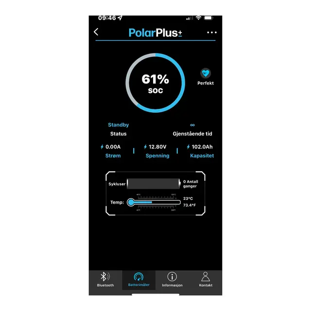 POLARPLUS 12V 100Ah Litium BMS 100a blåtann og varme, 1280Wh, 355x175x188mm 