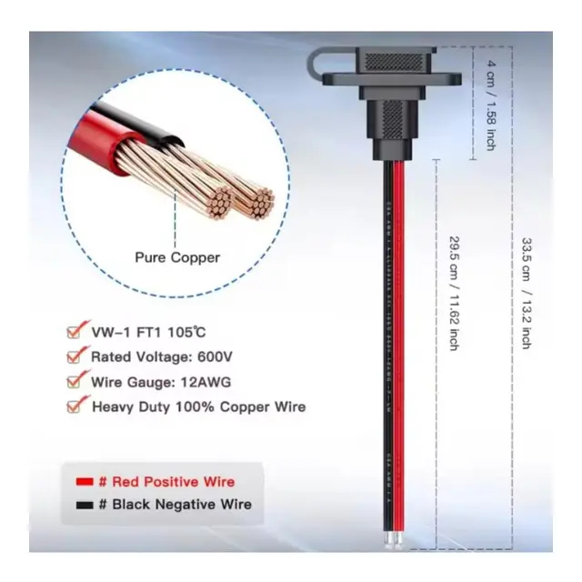 POLARPLUS veggkontakt kabel rød-sort 2x 4mm²  (30cm) 