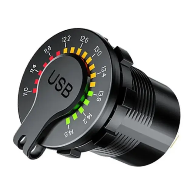 POLARPLUS 12V USB Uttak A+C Hurtiglader Ø37mm, Voltmeter med av/på knapp 