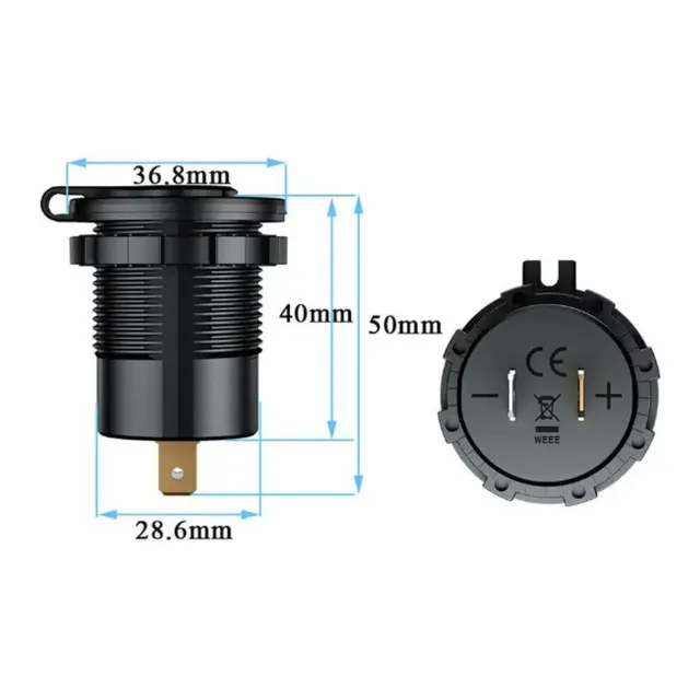 POLARPLUS 12V USB Uttak A+C Hurtiglader Ø37mm, Voltmeter med av/på knapp 