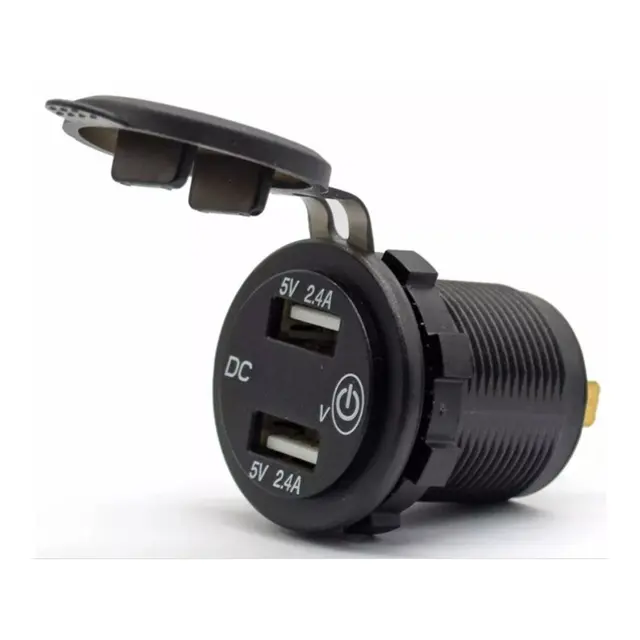 POLARPLUS 12/24v USB Uttak Lader A+a, Voltmeter blå LED med av/på knapp 