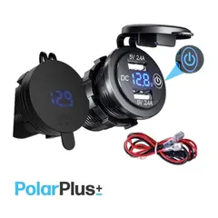 POLARPLUS 12/24v USB Uttak Lader A+a, Voltmeter blå LED med av/på knapp