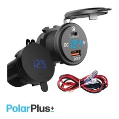 POLARPLUS USB Uttak A+C Hurtiglader 12V Ø37mm - Voltmeter m/ av/på knapp