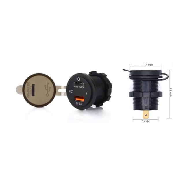 POLARPLUS USB Uttak A+C Hurtiglader 12V Ø37mm - Voltmeter m/ av/på knapp 