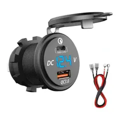 POLARPLUS USB Uttak A+C Hurtiglader 12V Ø37mm - Voltmeter