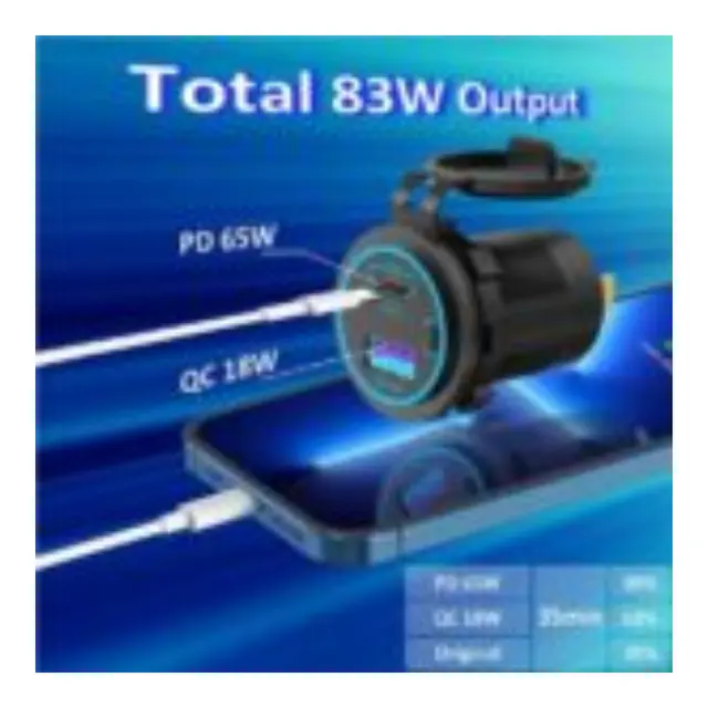 POLARPLUS s+ USB Hurtiglader A+C 83W USB-C PD: 65W og USB-A QC3.0: 18W 