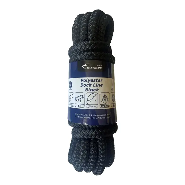 Morinline flettet fortøyningsline m/øye Ø20mm x 10m - Sort 
