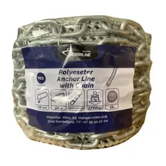 Morinline flettet ankerline med 5 meter kjetting, hvit/sort 10 mm