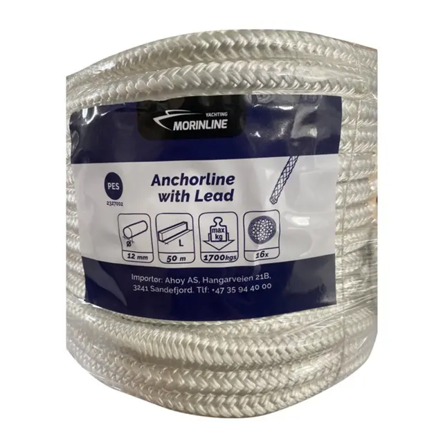 Flettet Ankerline - Ø12 mm, 50m blykjerne de siste 10m 