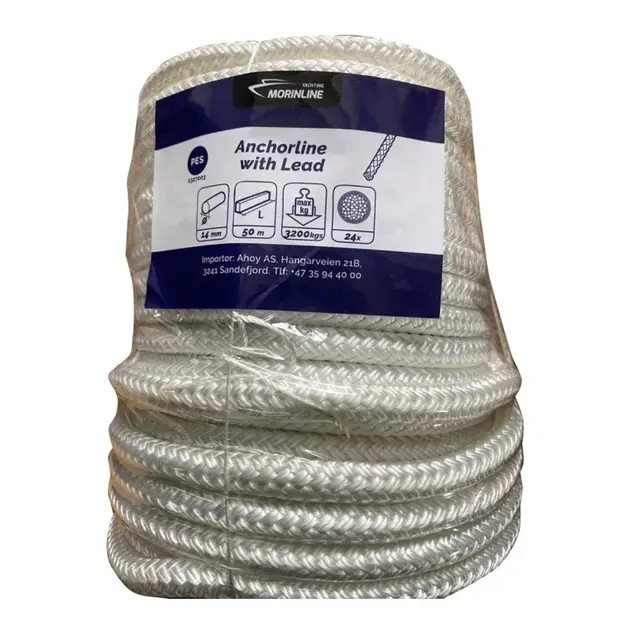 Flettet Ankerline - Ø14 mm, 50m blykjerne, for manuell ankring 14 mm 