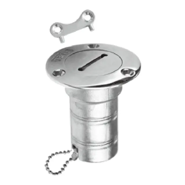 Dekksforskruvning syrefast stål - rett 1 1/2"(38mm)  Bensin / Gas - med nøkkel 