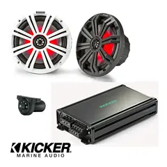 KICKER  Marinepakke 2 Bl&#229;tann, 2 x 8&quot; H&#248;yttalere, Forsterker