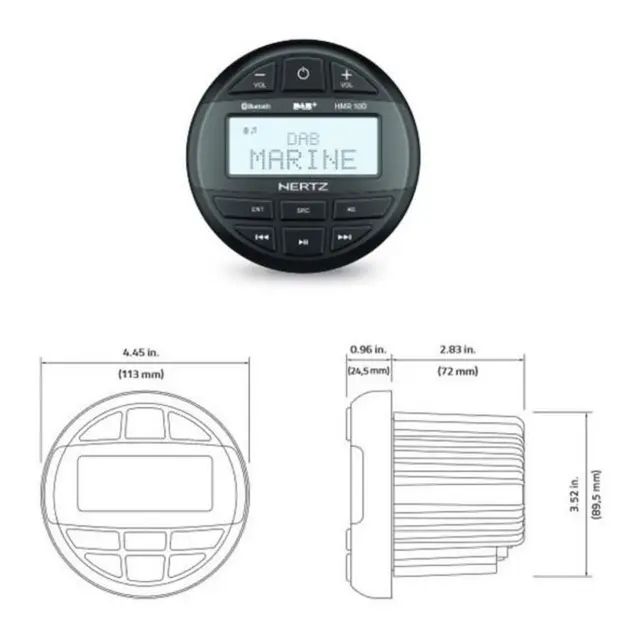 HERTZ HMR10D Marine DAB+ radio m/bt 100% vanntett front IP66, 4 x 50W 