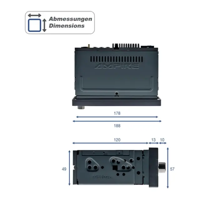 AMPIRE CPR60 sterio - 6,38'' skjerm DAB+ Apple CarPlay/Android Auto - 1 DIN 