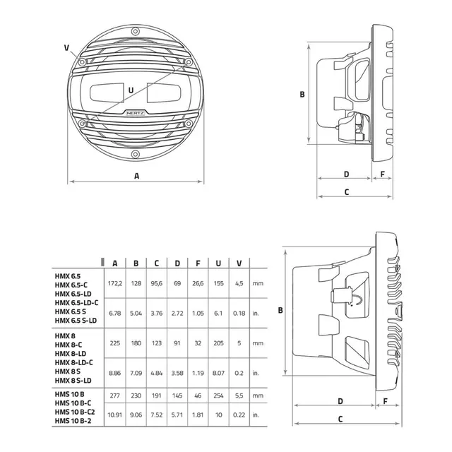 HERTZ AUDIO Marine Subwoofer, 10" Hvit - 250W RMS - IP65 - 4 Ohm (HMS10B) 