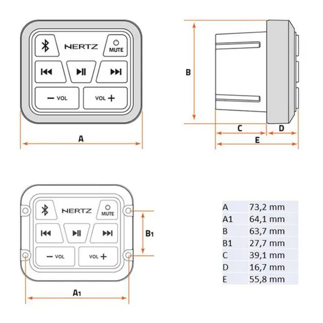 HERTZ HMR BT marine Bluetooth 100% vanntett front Ip67, linjeutgang 