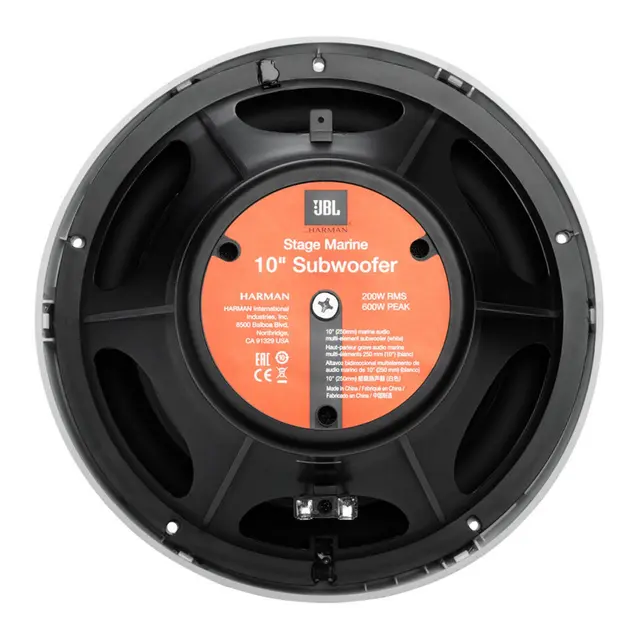 JBL Marine, 10" Subwoofer hvit Sprutsikker IPx5, 600w max 