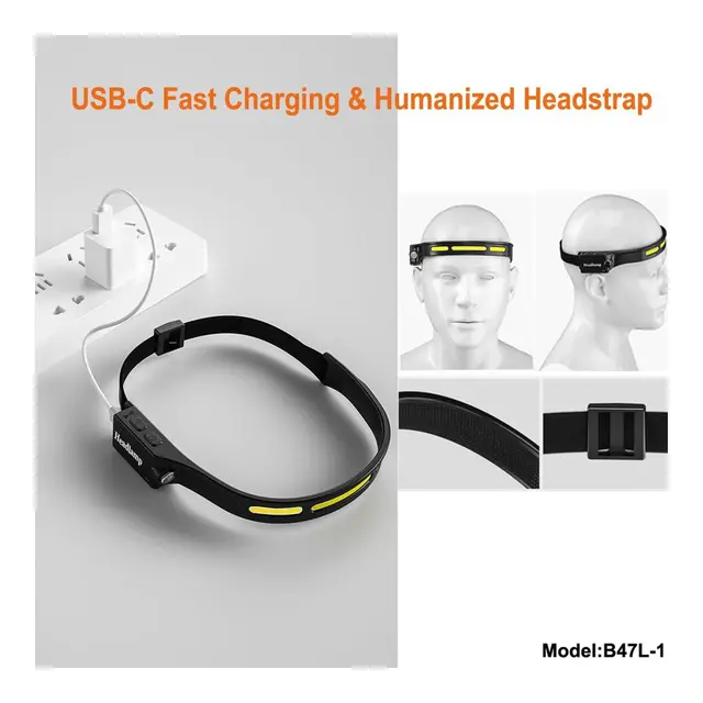 SPERAS hodelykt B47L1 500lm - 130m kastelengde - Lithium USB C 