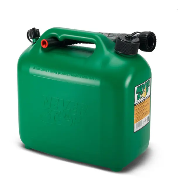 Never Stop Bensinkanne - Grønn Plast - 10 Liter- Auto stop helletut 