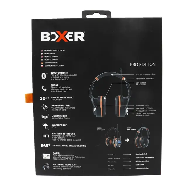BOXER PRO Hørselsvern DAB/FM - Bluetooth 30t brukstid -30dB - LIS 