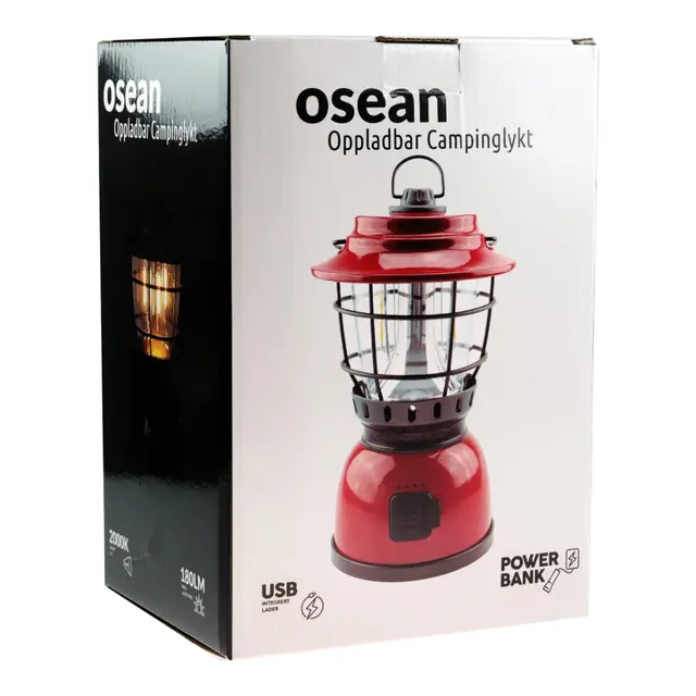 OSEAN Oppladbar lykt Rød/Svart 