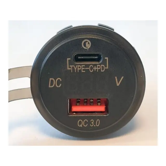USB Uttak med USB C+ PD + QC 12/24V 
