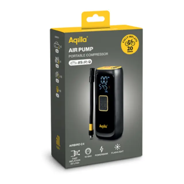 AQIILA Airbird C4 luftkompressor Oppladbar luftkompressor og powerbank 