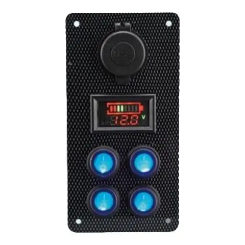 Bryterpanel m/voltmeter og USB uttak 4-veis - 160x80mm