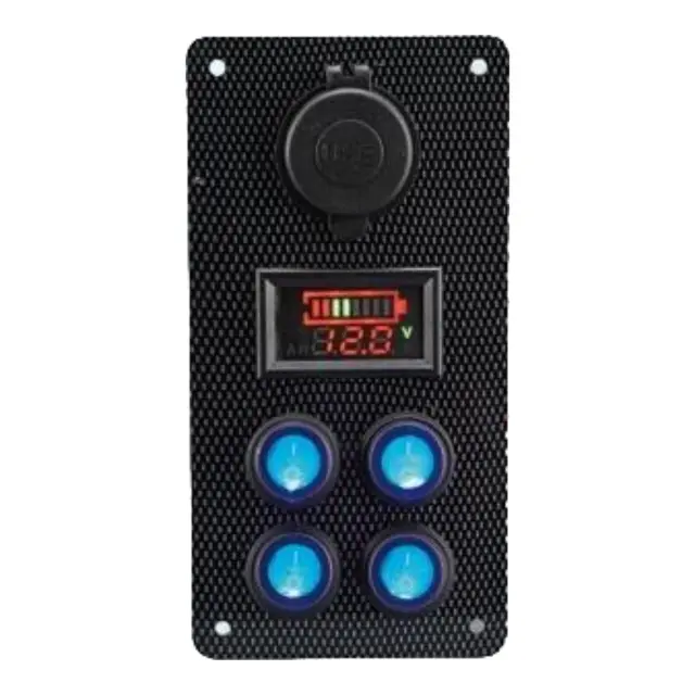 Bryterpanel m/voltmeter og USB uttak 4-veis - 160x80mm 