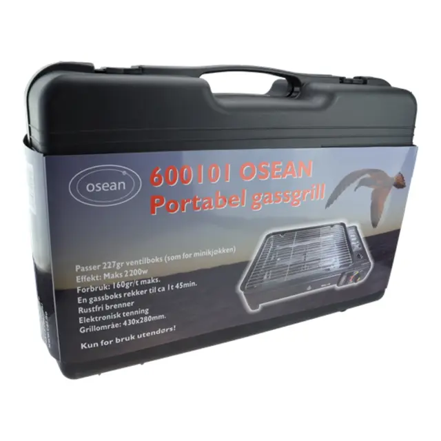 OSEAN Portabel gassgrill 1800W - 340x260mm grillflate 