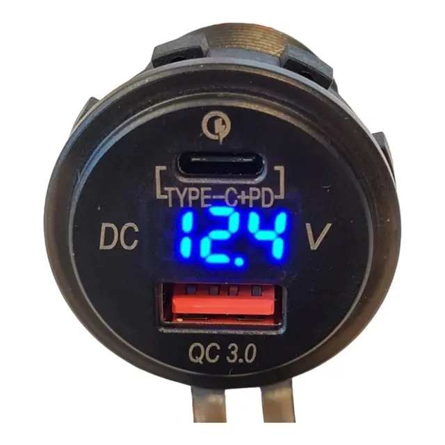 USB Uttak med USB C+ PD + QC 12/24V 