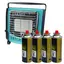 Gass varmeovn 2000W + 4pk gasspatroner m/auto shutoff og veltebryter
