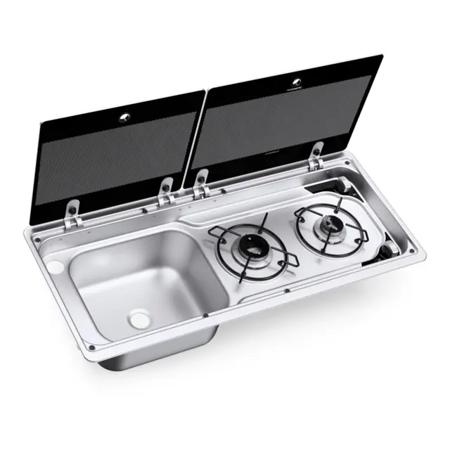 DOMETIC Koketopp og Vask MO 9722L m/2 bluss og glasslokk – 760 x 325 mm 